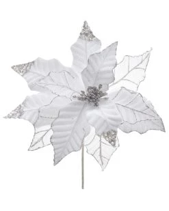 Best Sale 🧨 Kurt Adler 14in White/Silver Poinsettia 😍