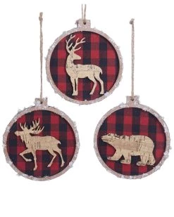 Discount 🤩 Kurt Adler 4in Paperboard Red Check W/Bear & Deer Set of 3 🧨