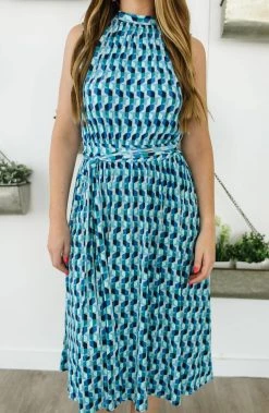 Flash Sale 🛒 Leota 👩 women Mindy Shirred Midi 👗 Dress in Mod Geo 🥰