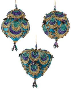 New ⭐ Kurt Adler Set of Three 3in Assorted Shape Ornaments 😀