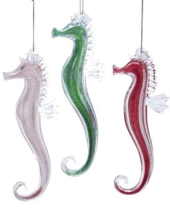 Best Pirce ✨ Kurt Adler 6.5in Glass Glitter Seahorse Set of 3 Ornaments, Multi ✨