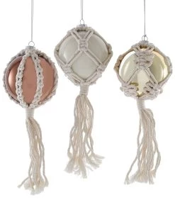 Flash Sale 🎁 Kurt Adler 3inGlass Ball W/Macrame Tassel 3/ Assorted ❤️