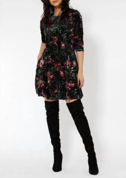 Cheap 🎉 Leota 👩 women Melanie Velvet 3/4 Sleeve 👗 Dress in Chirp Pine Needle 🎁